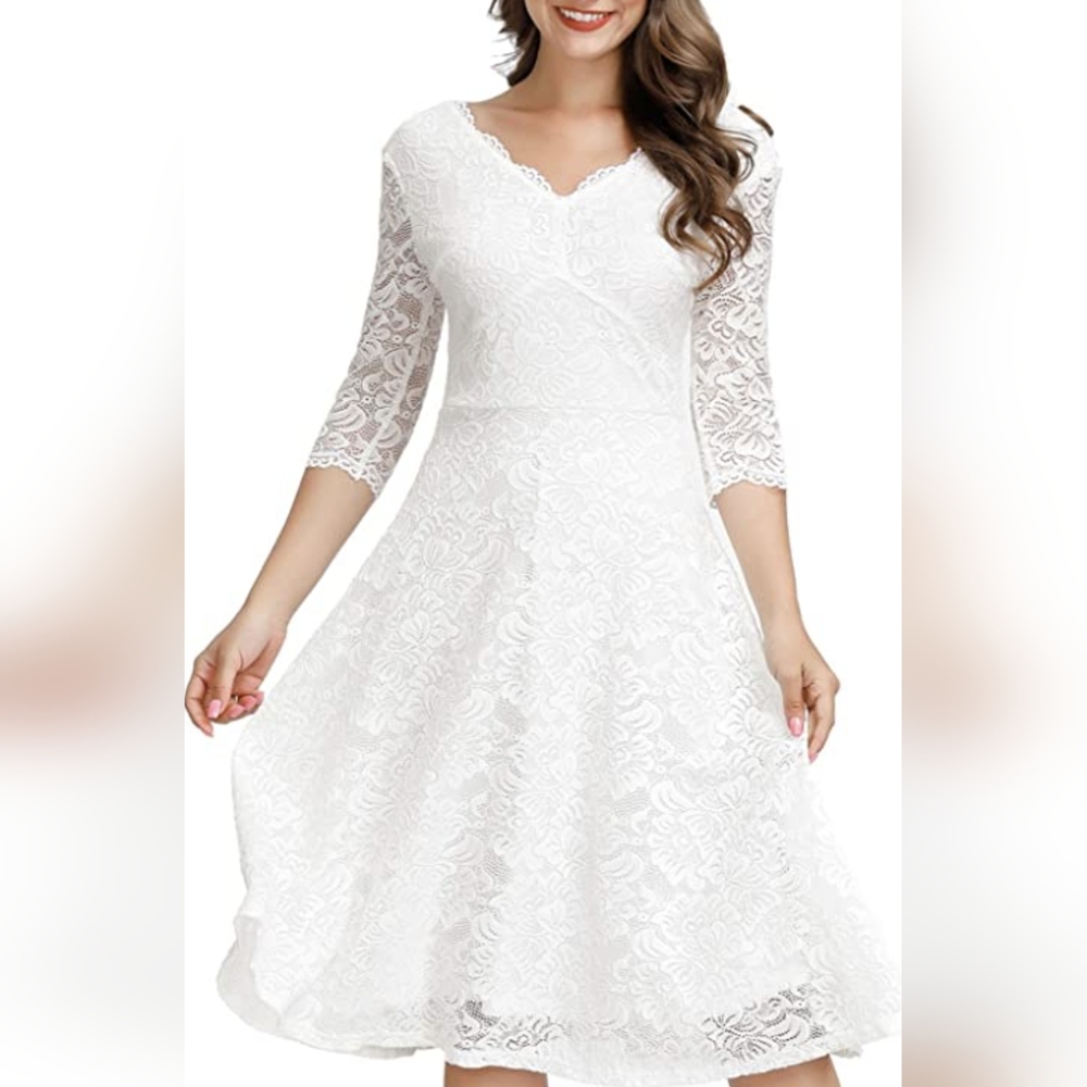 JASAMBAC Cocktail Dress for Women Vintage Wedding Guest Lace Midi Dress Party